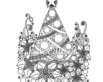 Instant Digital Download - Coloring page - Christmas Tree Doodle