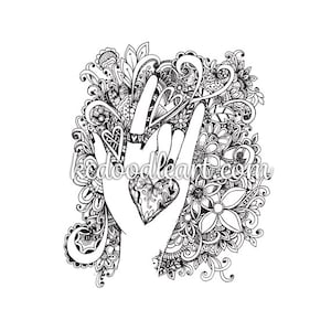 I love you hand symbol - doodle art (coloring page)