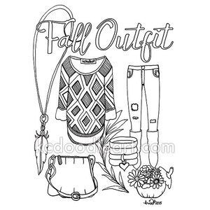 instant digital download - adult coloring page - fall outfit