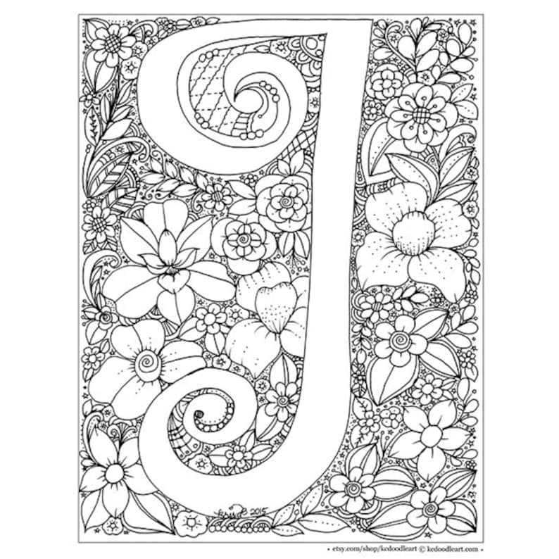 Instant digital download adult coloring page letter I  Etsy