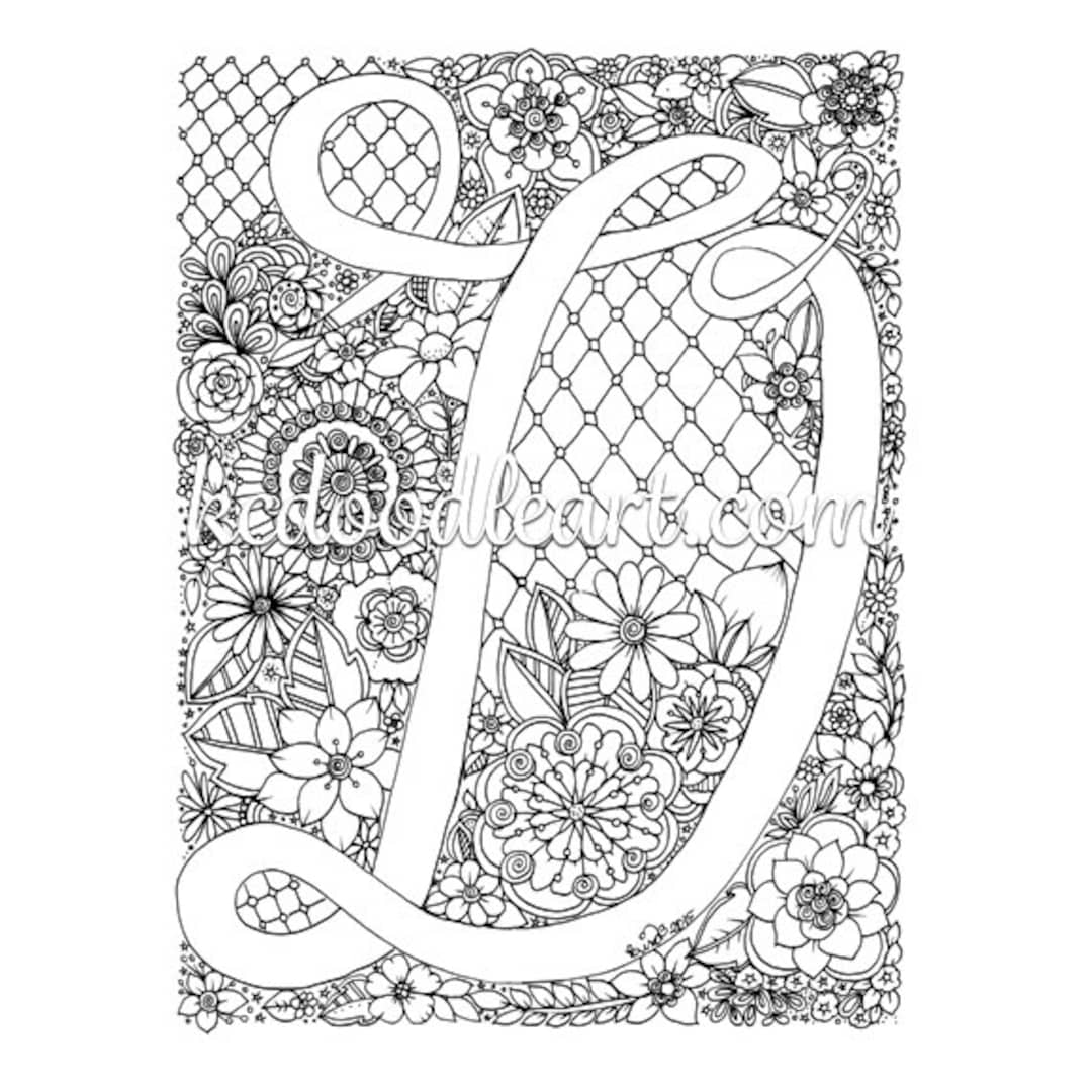 Instant Digital Download - Coloring Page - Letter D With Flower Designs ...