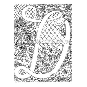 download digital instantâneo - página para colorir - letra D com desenhos de flores