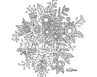 Instant Digital Download - Adult Coloring Page - flower doodles