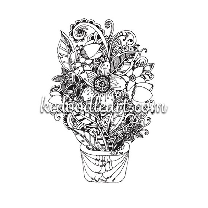 potted flower designs coloring page image 1