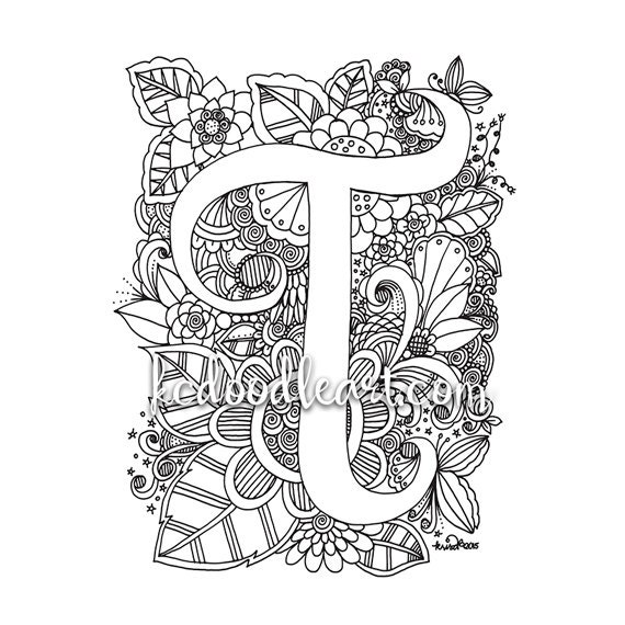 Download Instant digital download adult coloring page letter T | Etsy