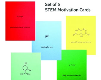 Motivation Cards Set of 5 - Science Math Physics Chemistry Biochemistry Genetics Scientist Biology Biologist Biochemist Encouragement