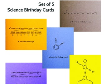 Science Birthday Card Set of 5 - Chemistry Biology Biochemistry Genetics Scientist Biologist Biochemist Professor Teacher Tutor Nerd Geek