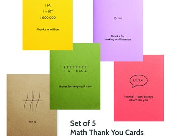 Math Thank You Card Set of 5 | Teacher Tutor Parent Appreciation Grateful Gratitude Nerd Geek Science Engineer Retirement Graduation Thanks