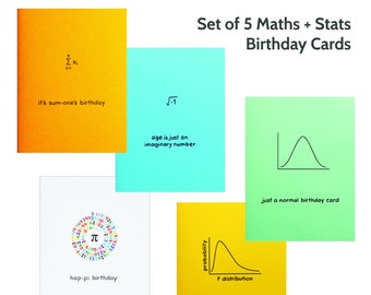 Math Stats Birthday Card Set of 5 - Mathematics Statistics Teacher Tutor Nerd Geek Science Engineer Maths