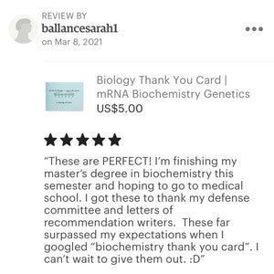 Biology Thank You Card mRNA Biochemistry Genetics Scientist Nerd Geek Chemistry DNA Message of Thanks Teacher Tutor Mentor Scientific image 2