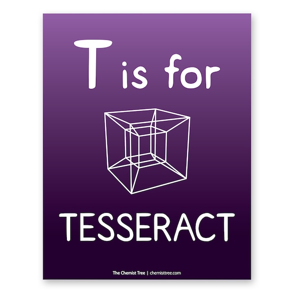 T is for Tesseract 4D Shape Math Poster 8x10 Inch DIGITAL DOWNLOAD - Mathematics Nerd Geek Teacher Scientist Engineer