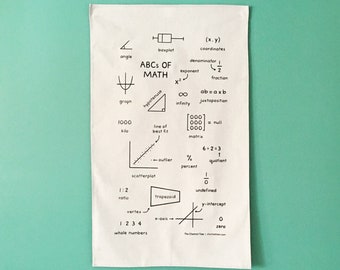 Maths Tea Towel | ABCs of Math Screenprinted Dish Towel Kitchen | Mathematics Teacher Chef Cook Baker Foodie Nutrition Science Statistics