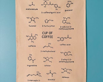 Coffee Tea Towel Chemistry Dish Towel Kitchen Molecules Screenprinted | Caffeine Lover Foodie Gift Nutrition Science Restaurant House Cafe