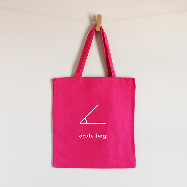 Cute Math Bag Acute Bag Tote Acute Angle Algebra and Geometry Maths Nerd Grocery Bag Bicycle Bag Beach Bag Reusable Cotton Bag image 2