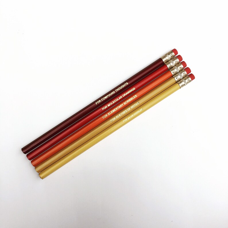 Chemistry Pencils Set of 5 Science Molecule Ph Compound Etsy