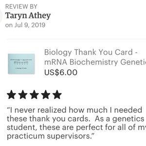 Biology Thank You Card mRNA Biochemistry Genetics Scientist Nerd Geek Chemistry DNA Message of Thanks Teacher Tutor Mentor Scientific image 4