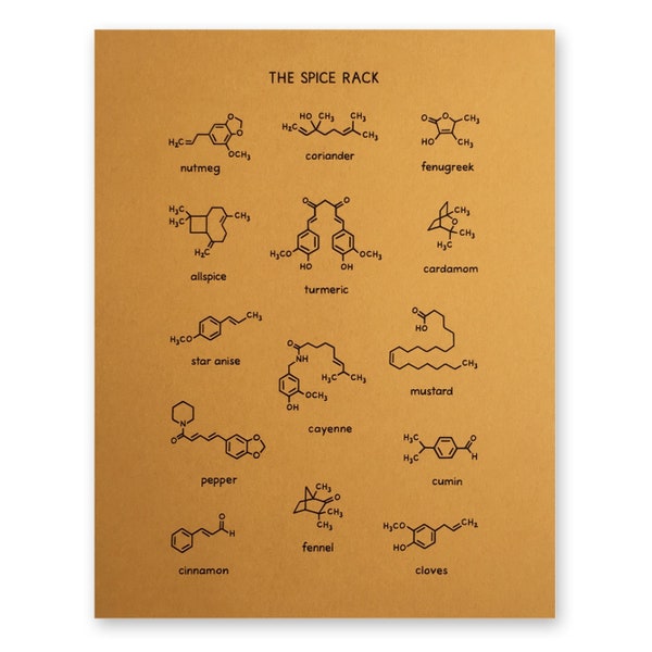 Chemistry Spice Rack Poster | 8x10 inches unframed | Science Molecules Food Scientist Foodie Chef Cook Cafe Kitchen Restaurant Decor Nerd