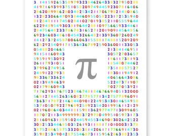 Pi Day Poster 3.14 digits 8 x 10 in | Math Irrational Numbers | mathematician nerd geek teacher scientist physics engineer computer science