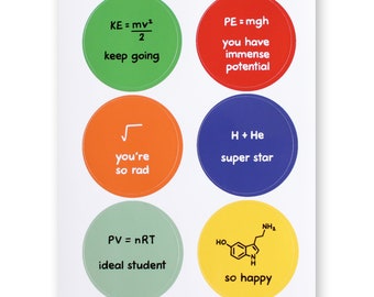 STEM Teacher Stickers - Math Science Motivation Physics Chemistry Statistics - 36 Waterproof Reward Stickers - Nerd Geek Parents Students