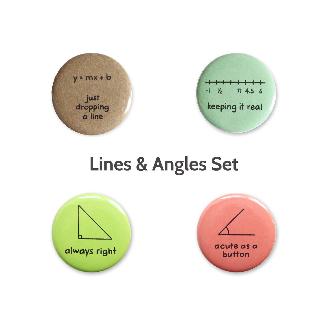 Math Button Badges Lines Angles Geometry Pun Set Of 4 Etsy Hong Kong