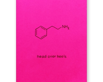 Chemistry Valentine Card | Head over Heels Fall in Love | Science Nerd Geek Chemist Anniversary | Biology Psychology Neurotransmitter Brain