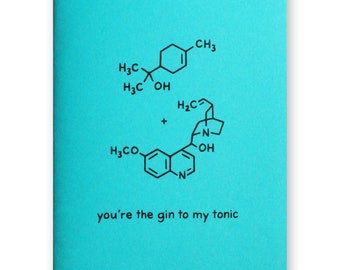 Gin Tonic Valentine Card | Chemistry Love Anniversary Science Chemist Scientist Biochemistry Biology Nerd | Drinks Alcohol Bar Bartender