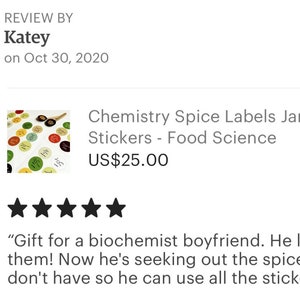 Chemistry Spice Labels Jar Stickers Food Science Herbs Spices 36 Waterproof Stickers Nerd Geek Chef Cook Kitchen House Decor Teacher image 9