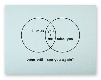 Miss You Thinking of You Card | Venn Diagram Pun Graph Figure Maths Statistics Stats Data Science Nerd Geek Child Parent Father Mother Love