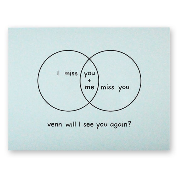 Miss You Thinking Of You Card Venn Diagram Pun Graph Figure Etsy