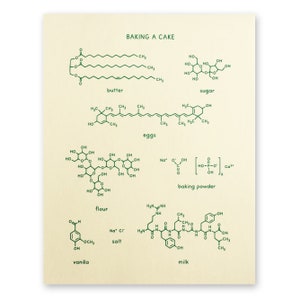 Baking A Cake Print 8x10 inches / Food Science Chemistry Molecule Poster / Foodie Chef Cook Baker Bakery Teacher Gift Nerd Geek Wall Decor