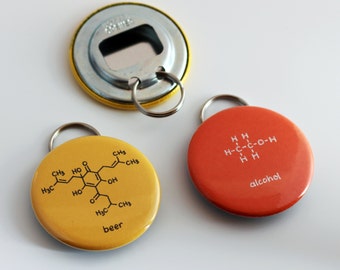 Nerd Beer Bottle Opener & Keychain (2.25 inch diameter) - Chemistry Science - Choose from 3 designs: alcohol, beer, happy hour
