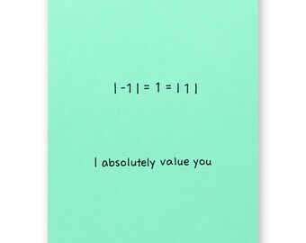 Absolute Value Thank You Card - Friendship Number Card - I Absolutely Value You - Math Nerd Geek Card - Teacher Mentor Card