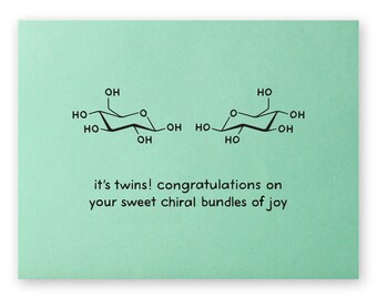 Twin Baby Card | Chemistry Science Identical Mirror Twins Girl Twins Boy Twins Nerd Biology Biochemistry Chemist Scientist Doctor Chiral