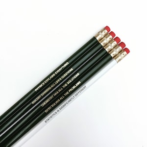 Science Math Pencils Set of 5 - Biology life Chemistry solutions Physics Statistics graduation teacher gift chemist scientist maths puns