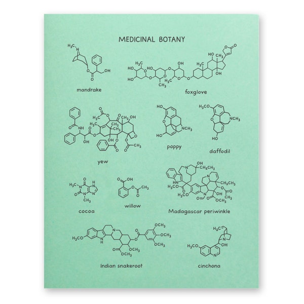 Medicinal Plants Chemistry Poster | Molecules Botany Biology Scientist Doctor Pharmacy Pharmacist Green Thumb Garden | 8x10 inches unframed