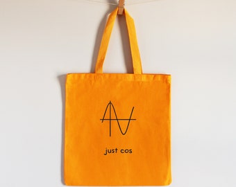 Just Cos Math Tote Bag | Cosine Pun Trigonometry Mathematics Teacher Maths Mathematician Nerd | Grocery Geek Beach Bag | Reusable Cotton Bag