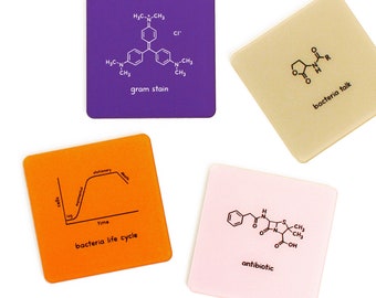 Microbiology Bacteria Coasters Set of 4 - biology science microscope microbiologist Nerd Geek Teacher Graduation Gift