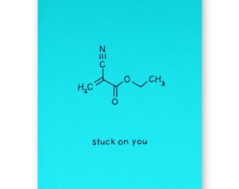 Chemistry Valentine card | Stuck on You Superglue Love Anniversary Science Scientist Chemist Nerd Geek Best Friend Molecule Compound BFF