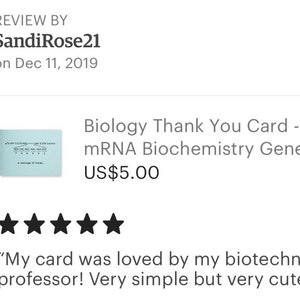 Biology Thank You Card mRNA Biochemistry Genetics Scientist Nerd Geek Chemistry DNA Message of Thanks Teacher Tutor Mentor Scientific image 6