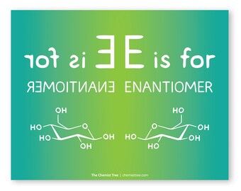 Science Chemistry - E is for Enantiomer Glucose Poster 8x10 Inch DIGITAL DOWNLOAD - Nerd Geek Chemist Biochemistry Biology Teacher Scientist