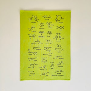 Herb Spice Tea Towel Chemistry Molecules Screenprinted Dish Towel Kitchen | Chef Cook Foodie Nutrition Science Restaurant House Home Decor