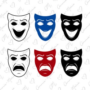 Comedy & Tragedy Broadway Theatre Drama Masks Sock and Buskin Clipart Vector Graphics (ai, eps, jpg, png, svg, tif) Instant Digital Download