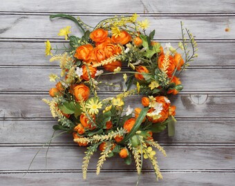 Orange Wreath, Yellow Wreath, Fall Wreath, Autumn Wreath, Indoor Wreath, Outdoor Wreath, Front Door Wreath, Small Wreath