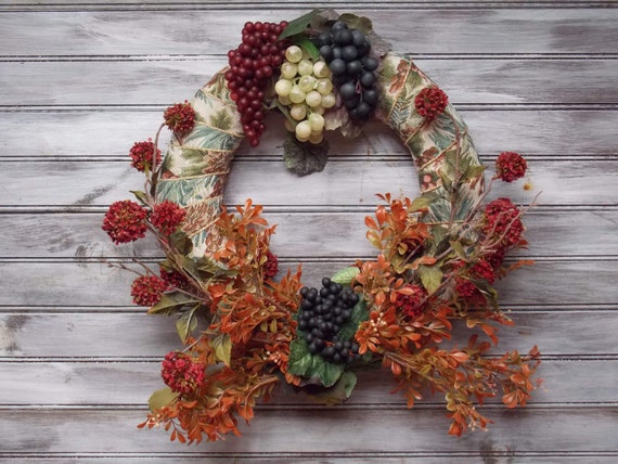 Door Wreath, Indoor Wreath, Grapes, Ribbon, Colorful, Wine Inspiration,  Wall Decor