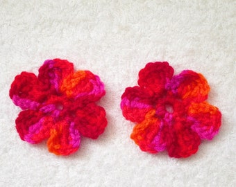 Buy More and Save More Up to 20/% off~~Hand Crochet 5 or 6 Petal Hawaiian Flower Hair Clips~Come in Set of 2.5~Macaw 2