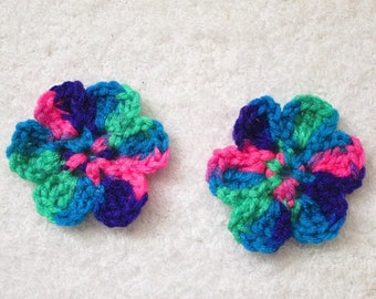 Buy More and Save More Up to 20/% off~~Hand Crochet 5 or 6 Petal Hawaiian Flower Hair Clips~Come in Set of 2.5~Macaw 2