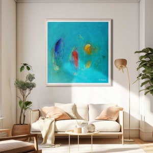 Extra large blue abstract painting print from original painting, Modern minimalist blue wall art print on paper, Large square abstract art. image 1