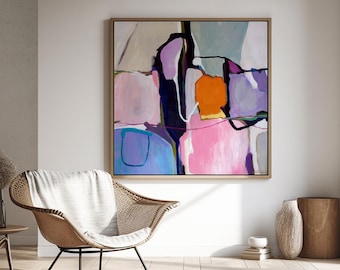 Large purple and pink artwork print, Square abstract painting, Contemporary, colorful home decor, Abstract print from original painting