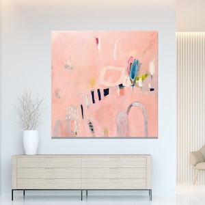 Large square pink wall art abstract print from my original abstract painting on canvas, fine art contemporary abstract minimalist artwork