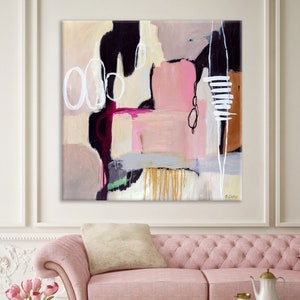 FRAMED and ready to hang abstract painting print on canvas, extra large pink canvas wall art, artist fine art original contemporary painting